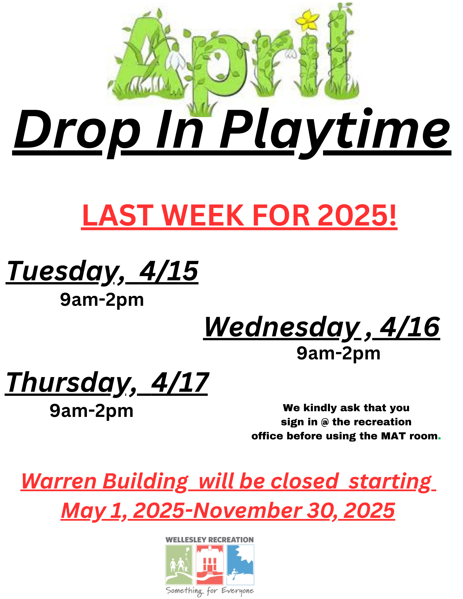 Drop In Playtime week of 2-3