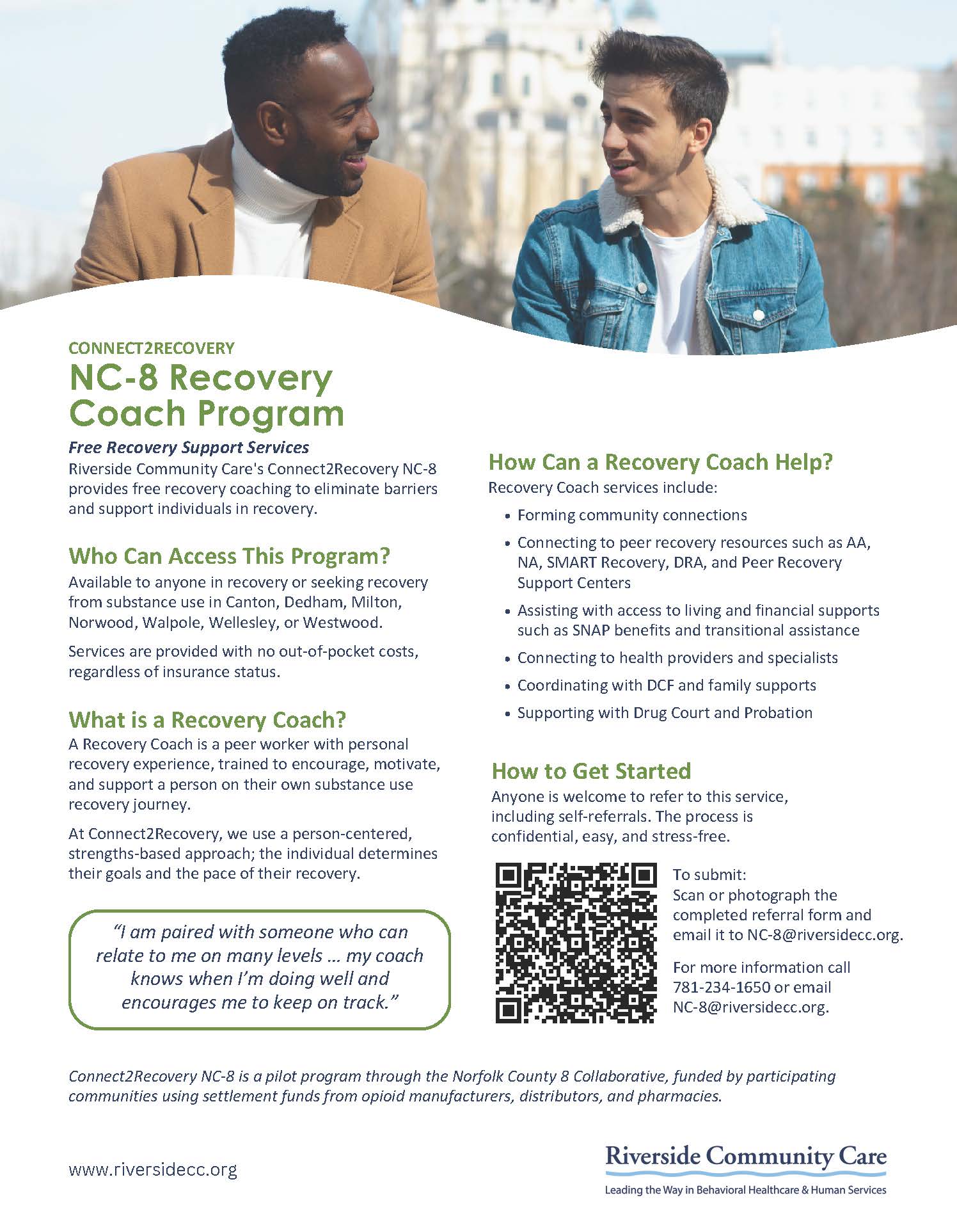 Riverside Recovery Flyer  (18+)  Supportive approach helping individuals achieve recovery from subst