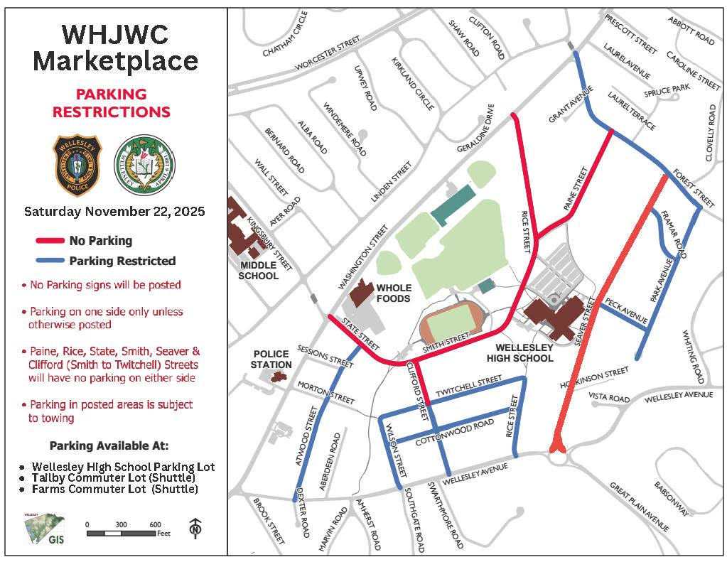 Junior Women's Club Holiday Marketplace parking restrictions map